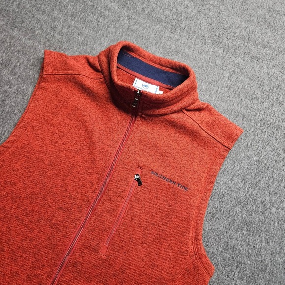 Southern Tide Other - Southern Tide Fleece Vest Mens Medium Orange Heathered Full Zip Chest Pocket